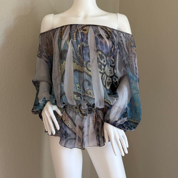 amore couture Tops - Amoure Couture sheer whimsigoth / boho top with smocked waistband, poet sleeves